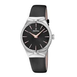 Online Orologio Festina Donna Collezione Mademoiselle Nero in Pelle Con Lunetta In Strass Donna Orologi Festina Donna