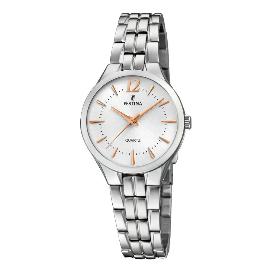 Outlet Orologio Festina Donna Collezione Mademoiselle In Acciaio Cassa MM. 28 Con Quadrante Argento Donna Orologi Festina Donna