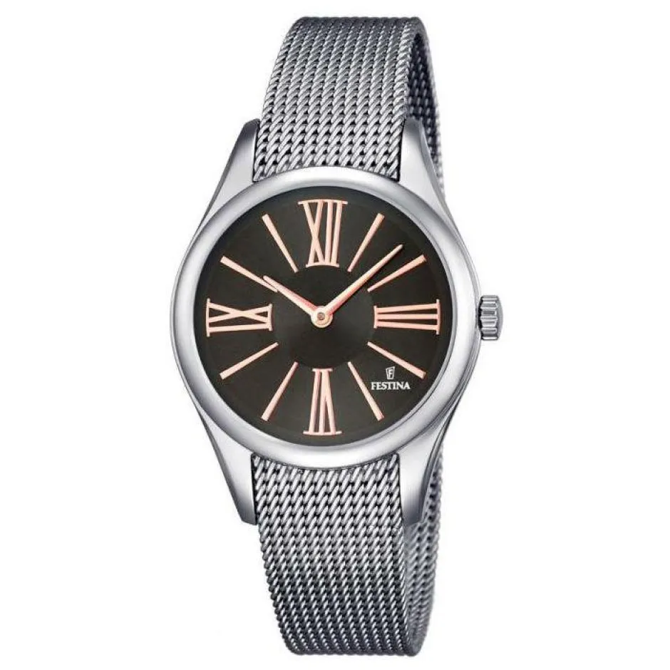 Clearance Orologio Festina Donna In Acciaio Con Quadrante Grey E Bracciale Maglia Milano Donna Orologi Festina Donna