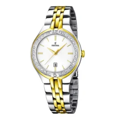 Sale Orologio Festina Donna In Acciaio Placcato Oro Giallo e Lunetta In Strass Donna Orologi Festina Donna