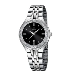 Sale Orologio Festina Donna In Acciaio Con Lunetta In Strass e Quadrante Nero Donna Orologi Festina Donna
