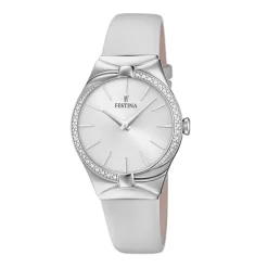 Best Orologio Festina Donna in Acciaio MM. 30 con Strass e Cinturino in Pelle Bianco con Quadrante Argento Donna Orologi Festina Donna