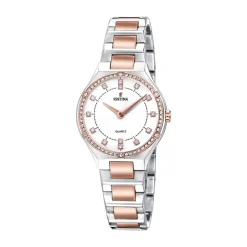 Outlet Orologio Festina Donna In Acciaio e PVD Rosè Collezione Mademoiselle Con Lunetta In Zirconi Donna Orologi Festina Donna