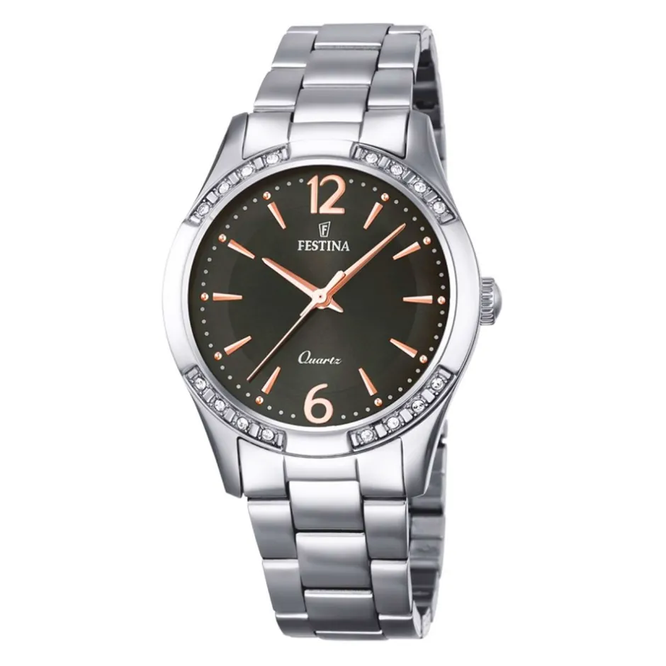 Best Orologio Festina Donna Mademoiselle In Acciaio Con Quadrante Marrone E Lunetta Con Strass Donna Orologi Festina Donna