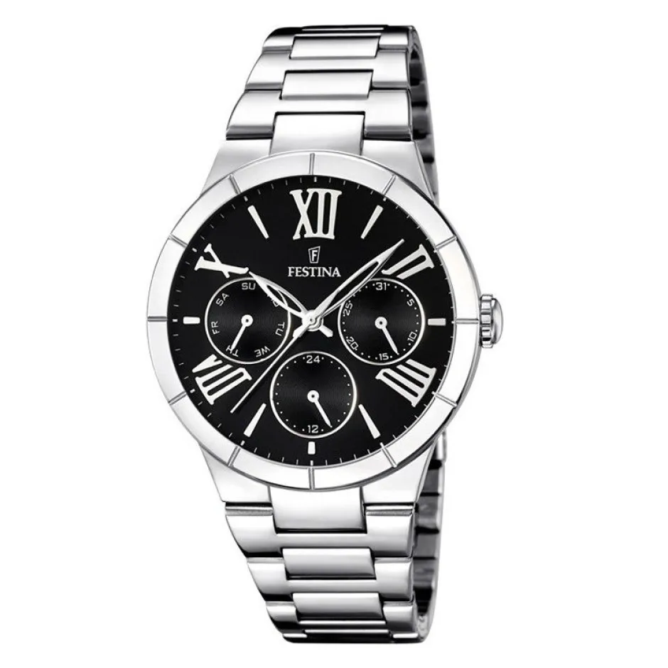 Hot Orologio Festina Donna Multifunzione In Acciaio Con Quadrante Nero Donna Orologi Festina Donna