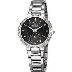 Discount Orologio Festina Donna Nuova Collezione Mademoiselle Nero In Acciaio Con Lunetta In Strass Donna Orologi Festina Donna