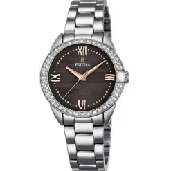 Clearance Orologio Festina Donna Nuova Collezione Mademoiselle Marrone In Acciaio Con Lunetta In Strass Donna Orologi Festina Donna