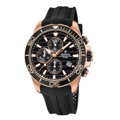 Sale Orologio Festina Uomo Chronograph Con Quadrante Nero Tridimensionale Cassa Acciaio PVD Rosa MM. 44 Collezione Prestige con Cinturino in Gomma Nero Uomo Orologi Festina Uomo
