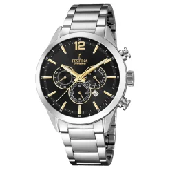 Best Orologio Festina Uomo Collezione Timeleless Chrono In Acciaio MM. 43 Con Quadrante Nero e Oro Uomo Orologi Festina Uomo