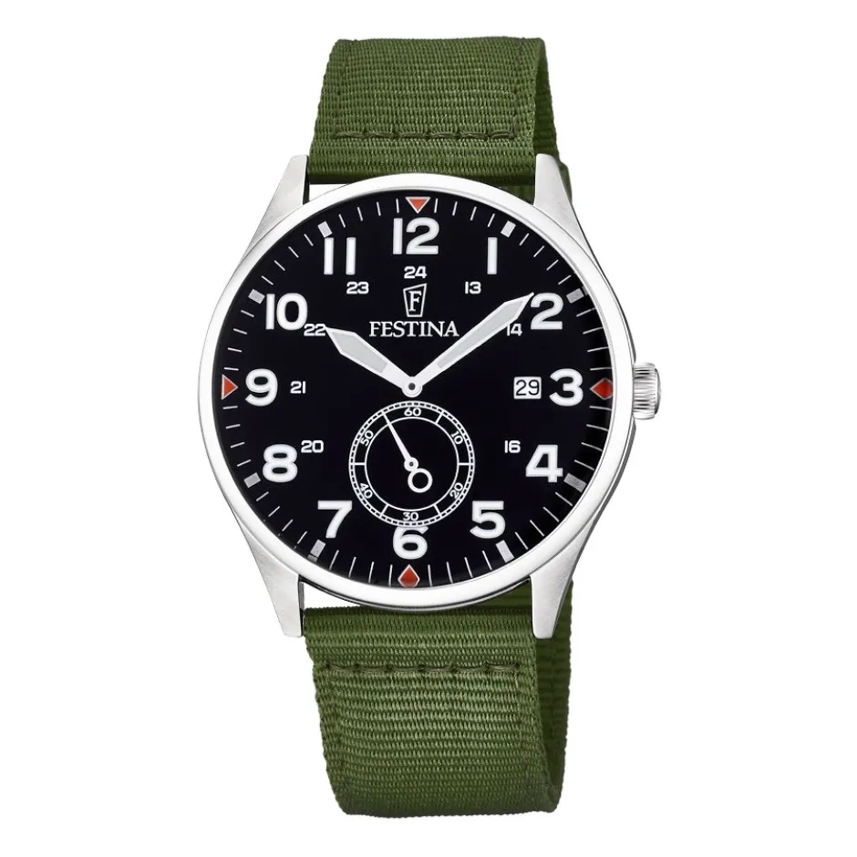 Best Orologio Festina Uomo Collezione Retro Con Quadrante Nero e Cinturino In Canvas Verde Nato Uomo Orologi Festina Uomo