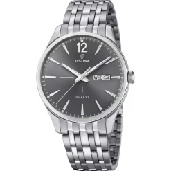 New Orologio Festina Uomo In Acciaio Collezione Classic Day-Date Con Quadrante Color Prugna Uomo Orologi Festina Uomo