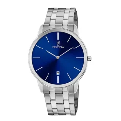 Fashion Orologio Festina Uomo Modello Classico in Acciaio MM. 40 con Quadrante Blu Uomo Orologi Festina Uomo