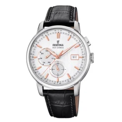 New Orologio Festina Uomo Multifunzione con Cassa MM. 41 Quadrante Argento e Cinturino in Pelle Nero Uomo Orologi Festina Uomo