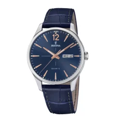 Sale Orologio Festina Uomo Vintage Con Quadrante Blue E Cinturino In Pelle Blue Collezione Retrò Cassa MM. 41 Uomo Orologi Festina Uomo