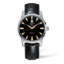 Clearance Orologio Longines Conquest Heritage Automatico Nero Laccato Lucido Pelle Nera 40 mm Uomo Orologi Longines Uomo