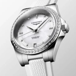 Clearance Orologio Longines Conquest Bianco Caucciu Automatico 34 mm Donna Orologi Longines Donna