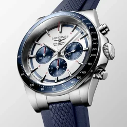 Outlet Orologio Longines Conquest Chronograph Bianco e Blu 42 mm Uomo Orologi Longines Uomo