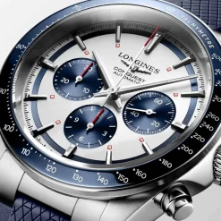 Outlet Orologio Longines Conquest Chronograph Bianco e Blu 42 mm Uomo Orologi Longines Uomo