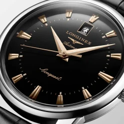 Clearance Orologio Longines Conquest Heritage Automatico Nero Laccato Lucido Pelle Nera 40 mm Uomo Orologi Longines Uomo