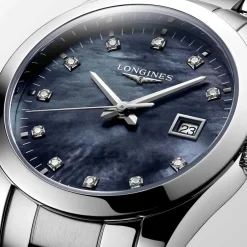 Outlet Orologio Longines Conquest Classic Quarzo Acciaio Madreperla Nera 29,5 mm Donna Orologi Longines Donna