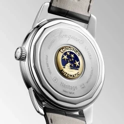 Clearance Orologio Longines Conquest Heritage Automatico Nero Laccato Lucido Pelle Nera 40 mm Uomo Orologi Longines Uomo