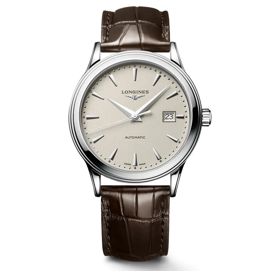 Sale Orologio Longines Flagship Automatico Beige Pelle Marrone 40 mm Uomo Orologi Longines Uomo