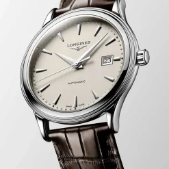 Sale Orologio Longines Flagship Automatico Beige Pelle Marrone 40 mm Uomo Orologi Longines Uomo