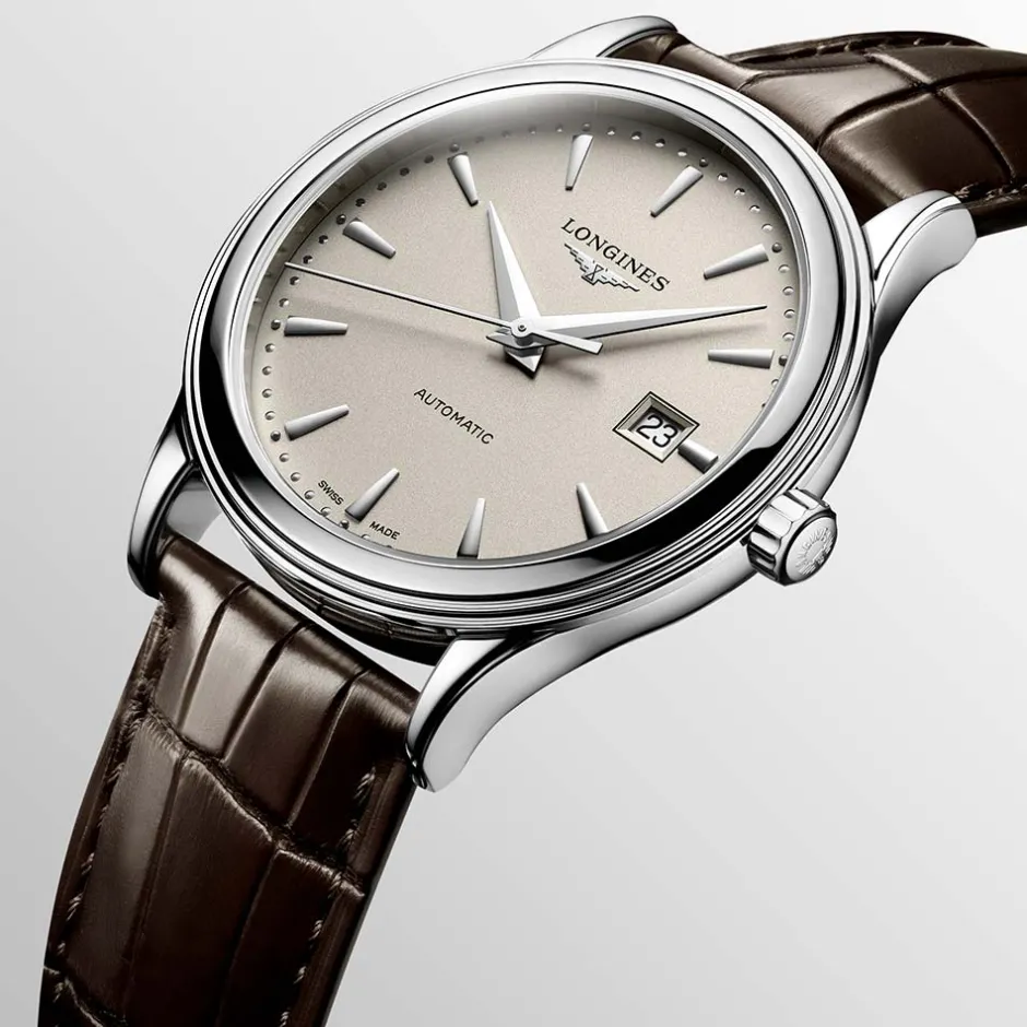 Sale Orologio Longines Flagship Automatico Beige Pelle Marrone 40 mm Uomo Orologi Longines Uomo