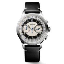 New Orologio Longines Heritage Classic Chronograph Automatico Acciaio Argento Pelle Nero 40 mm Uomo Orologi Longines Uomo