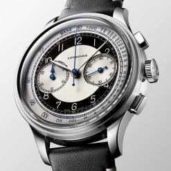 New Orologio Longines Heritage Classic Chronograph Automatico Acciaio Argento Pelle Nero 40 mm Uomo Orologi Longines Uomo