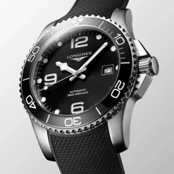 Outlet Orologio Longines Hydroconquest Nero Caucciu Automatico 39 mm Uomo Orologi Longines Uomo