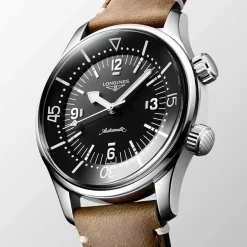 Clearance Orologio Longines Legend Diver Nero Pelle Automatico 39 mm Donna Orologi Longines Donna | Orologi Longines Uomo