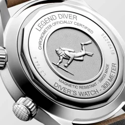 Clearance Orologio Longines Legend Diver Nero Pelle Automatico 39 mm Donna Orologi Longines Donna | Orologi Longines Uomo