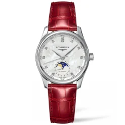 Discount Orologio Longines Master Collection Automatico Acciaio Bianco Pelle Rossa 34 mm Donna Orologi Longines Donna | Outlet Orologi