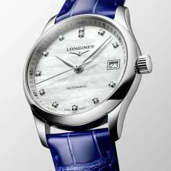Fashion Orologio Longines Master Collection Automatico Madreperla Pelle Blu 34 mm Donna Orologi Longines Donna