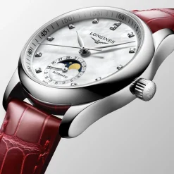 Discount Orologio Longines Master Collection Automatico Acciaio Bianco Pelle Rossa 34 mm Donna Orologi Longines Donna | Outlet Orologi