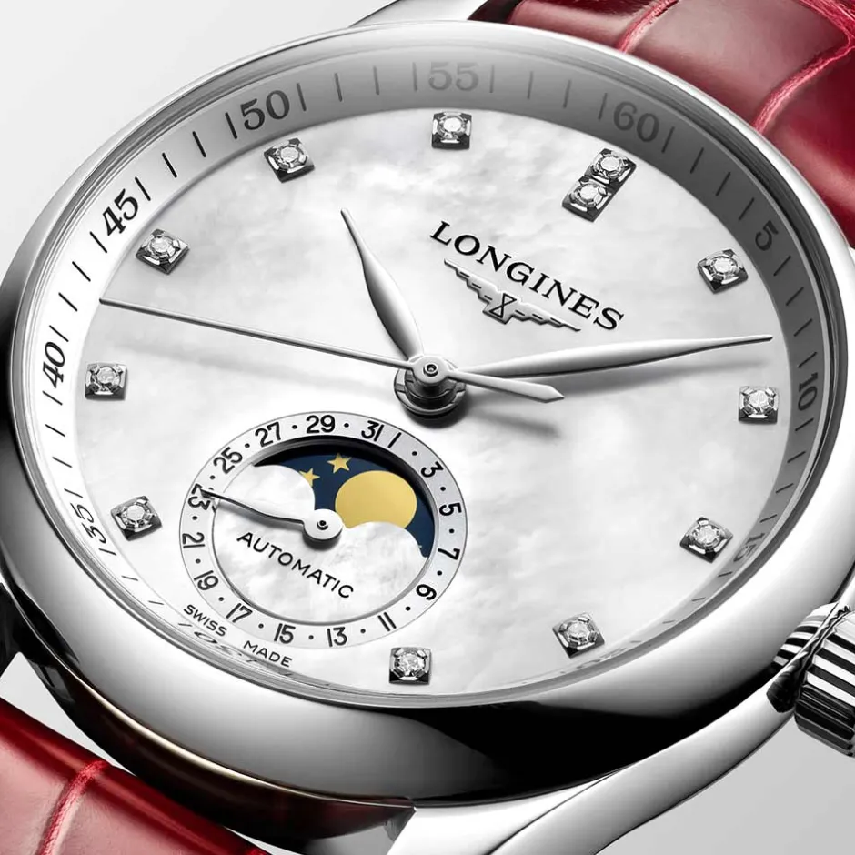 Discount Orologio Longines Master Collection Automatico Acciaio Bianco Pelle Rossa 34 mm Donna Orologi Longines Donna | Outlet Orologi