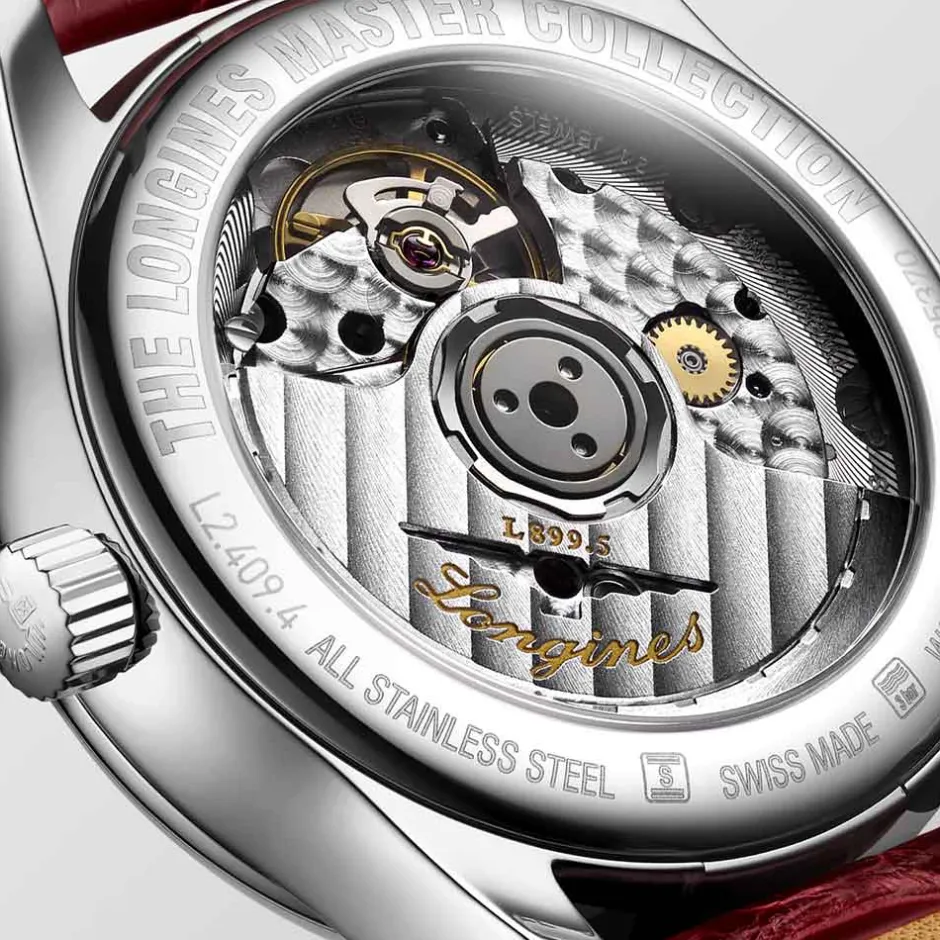 Discount Orologio Longines Master Collection Automatico Acciaio Bianco Pelle Rossa 34 mm Donna Orologi Longines Donna | Outlet Orologi