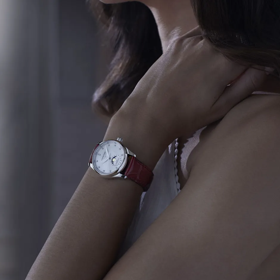 Discount Orologio Longines Master Collection Automatico Acciaio Bianco Pelle Rossa 34 mm Donna Orologi Longines Donna | Outlet Orologi