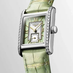 Outlet Orologio Longines Mini Dolcevita Quartz Verde con Diamanti 21,5 x 29 mm Donna Orologi Longines Donna