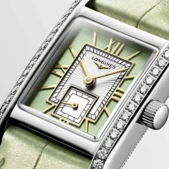 Outlet Orologio Longines Mini Dolcevita Quartz Verde con Diamanti 21,5 x 29 mm Donna Orologi Longines Donna