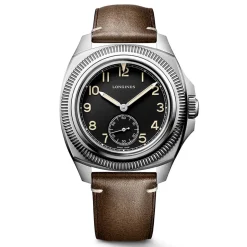 Clearance Orologio Longines Pilot Majetek Automatico Acciaio Nero Pelle Marrone 43 mm Uomo Orologi Longines Uomo