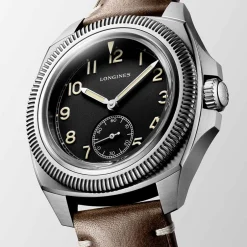 Clearance Orologio Longines Pilot Majetek Automatico Acciaio Nero Pelle Marrone 43 mm Uomo Orologi Longines Uomo
