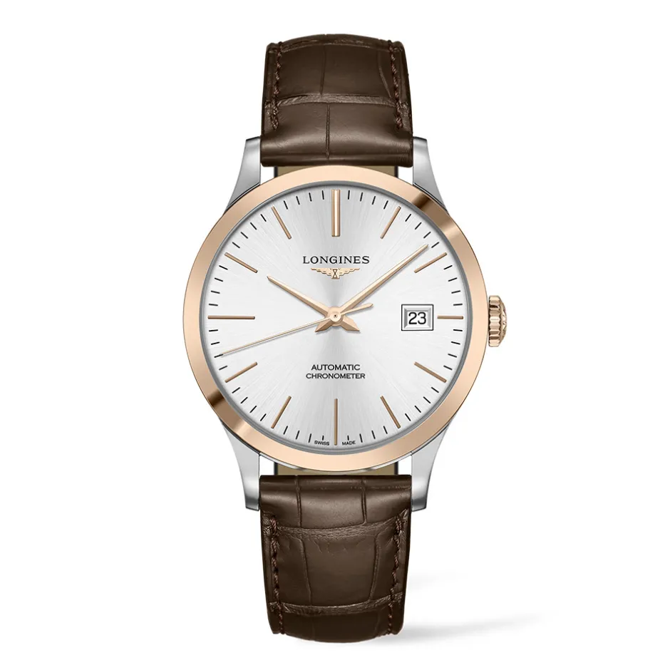 Outlet Orologio Longines Record Automatico Pelle Marrone 40 mm Uomo Orologi Longines Uomo