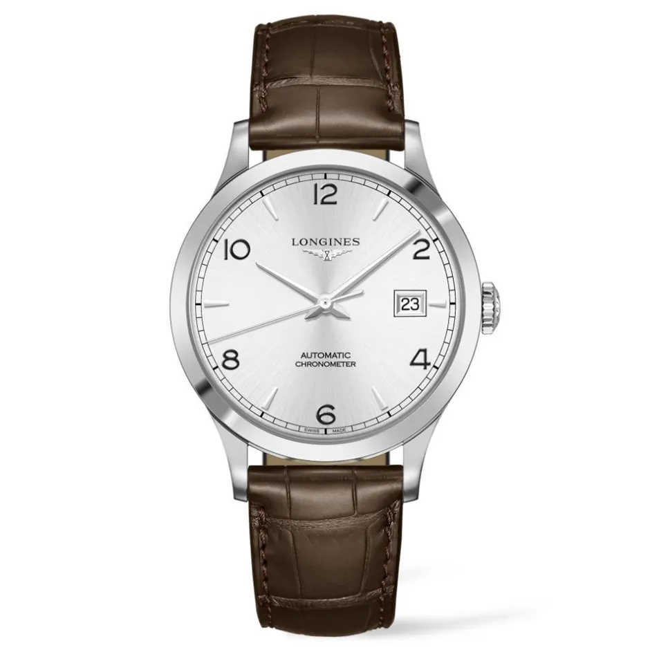 Sale Orologio Longines Record Acciaio Argento Pelle Marrone 40 mm Uomo Orologi Longines Uomo