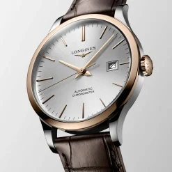 Outlet Orologio Longines Record Automatico Pelle Marrone 40 mm Uomo Orologi Longines Uomo
