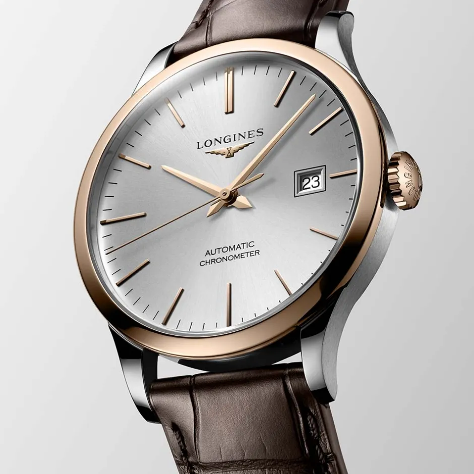 Outlet Orologio Longines Record Automatico Pelle Marrone 40 mm Uomo Orologi Longines Uomo