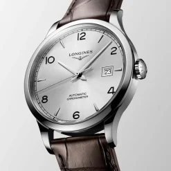 Sale Orologio Longines Record Acciaio Argento Pelle Marrone 40 mm Uomo Orologi Longines Uomo