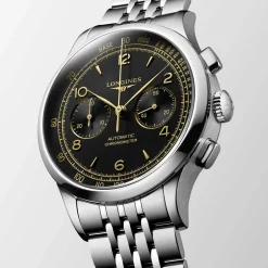 Outlet Orologio Longines Record Automatico Acciaio Nero Chronometro 40 mm Uomo Orologi Longines Uomo
