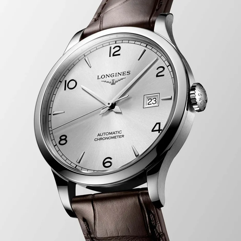 Sale Orologio Longines Record Acciaio Argento Pelle Marrone 40 mm Uomo Orologi Longines Uomo